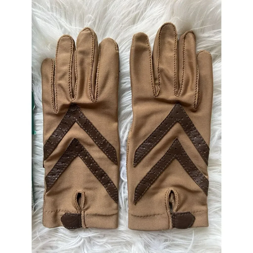 Driving Gloves Isotoner Women's XL Brown Leather Knit Classic